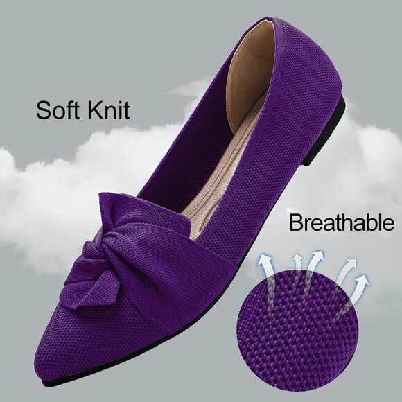 🆕Women Purpel Pointed Toe Ballet Flats with Bow Comfortable Knit Dressy Flats - Picture 3 of 7